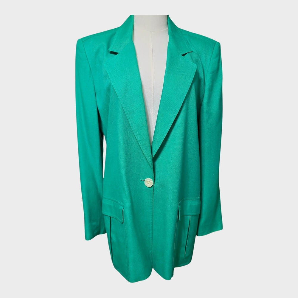 Vintage 80s Dior‎ Green Blazer Padded Shoulders Stained PROJECT AS-IS Size 14